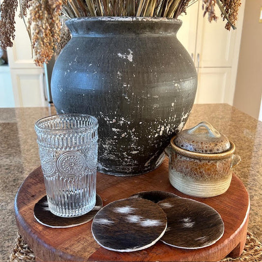 Axis Deer Skin Coaster - Real Axis Deer Skin Coaster Size: 3.75 inches - Genuine Axis Leather Table Coasters