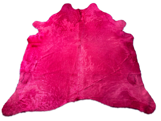 Dyed Pink Cowhide Rug (gorgeous, huge and longish hair) Size: 8x7.2 feet D-005
