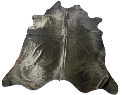 Tapis en cuir de vache noir massif naturel (certaines coupes - voir photos/ne se voit pas sur le côté avec les poils) Taille : 8x7,7 pieds D-056