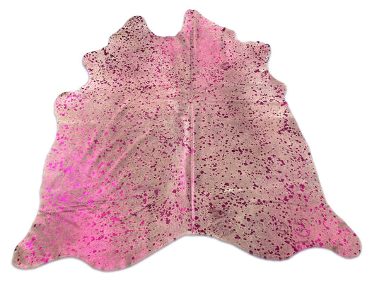 Pink Cowhide Rug Size: 6.5' X 6' Pink Metallic on Off-White Cow Hide Rug