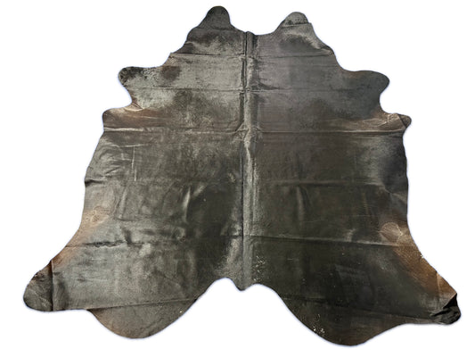 Tapis en cuir de vache noir massif naturel Taille : 8,5 x 7,2 pieds D-260