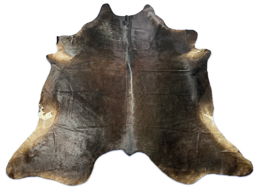 Natural Solid Black Cowhide Rug (has a brownish tone) Size: 8x7.2 feet D-277