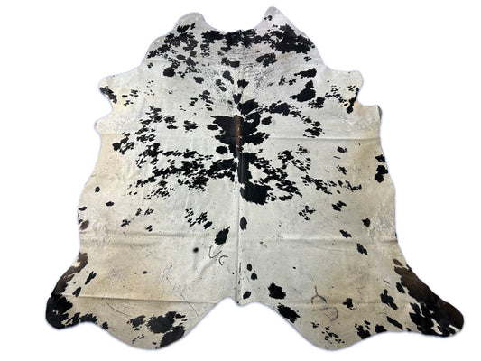 HUGE Speckled Cowhide Rug (some brown spots mixed with the black) Size: 8.7x7 feet D-296