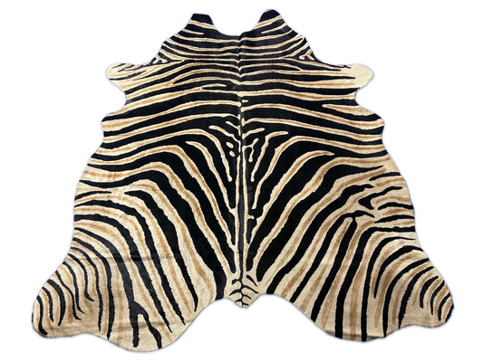 Dark Genuine Zebra Print Cowhide Rug (small size) Size: 6.5x5.7 feet D-341
