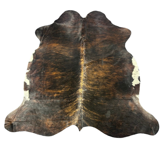 Dark Brindle Cowhide Rug with White Belly Size: 7x6.5 feet D-841