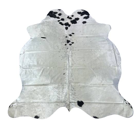 Black and White Cowhide Rug with Very Light White Background Size: 7.7x6.2 feet D-886