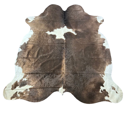 Brown and White Cowhide Rug Size: 7.5x7 feet D-887