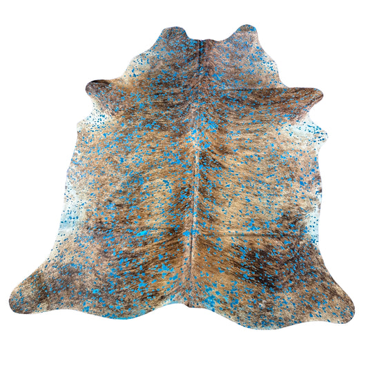 Brindle Cowhide Rug with Turquoise Acid Washed Size: 7.5x6.2 feet D-906