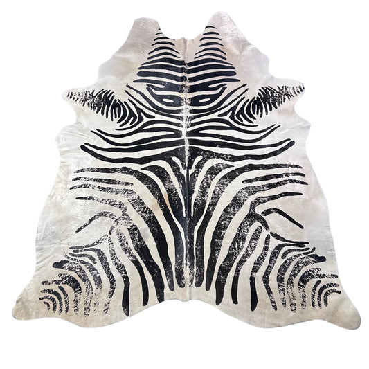 Zebra Cowhide Rug Distressed Stripes Size: 8x6 feet D-911