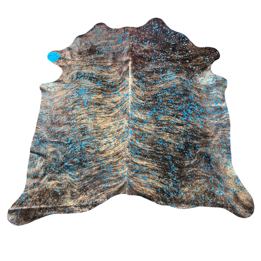 Dark Brindle Turquoise Acid Washed Cowhide Rug Size: 7x7 feet D-996