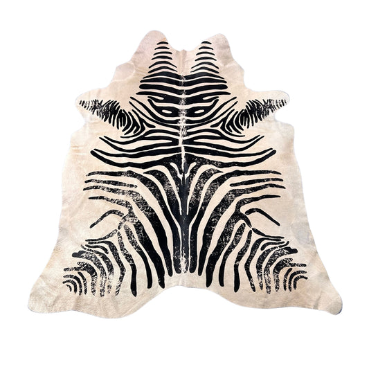 Vintage Zebra Cowhide Rug Size: 7x6 feet