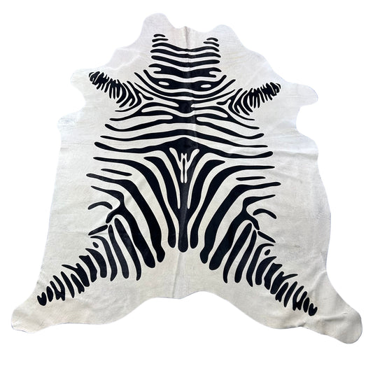 Zebra Print Cowhide Rug Size: 7x6.5 feet J-004