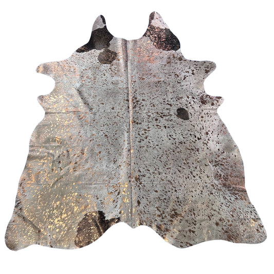Bronze Metallic Acid Washed Cowhide Rug (some natural spots) Size: 8x7 feet J-021