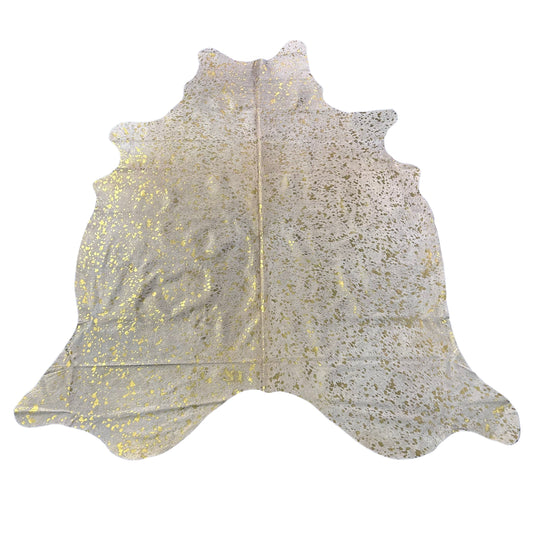 Gold Metallic Acid Washed Cowhide Rug Size: 8x7 feet J-026