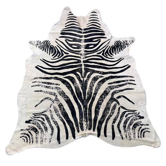 Distressed Zebra Print Cowhide Rug Size: 7.5x6.2 feet J-030