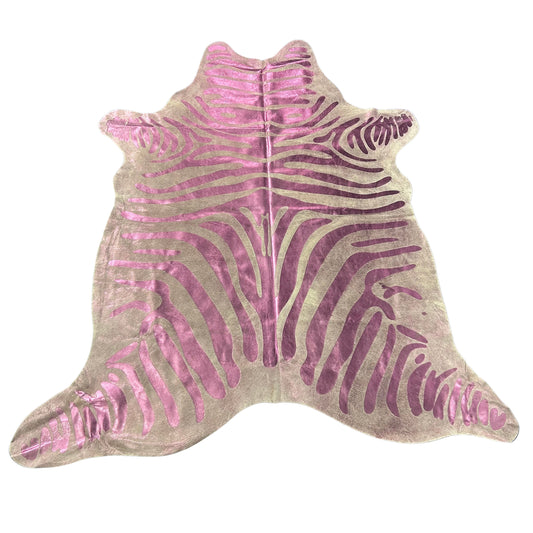 Pink Metallic Zebra Cowhide Rug Size: 6x6 feet J-040