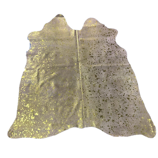 Gold Metallic Acid Washed Cowhide Rug Size: 5x4.7 feet J-044