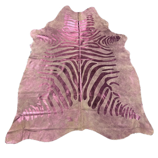 Pink Metallic Zebra Cowhide Rug Size: 7x6 feet J-054