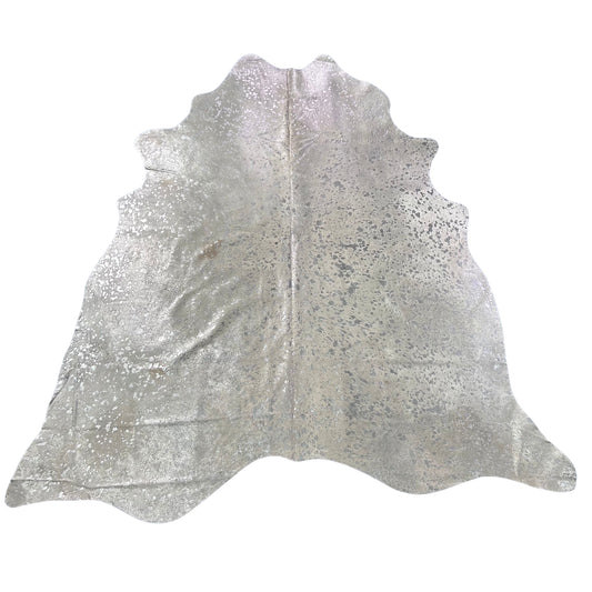 Silver Metallic Cowhide Rug (2 light beige spots) Size: 7x7 feet J-072