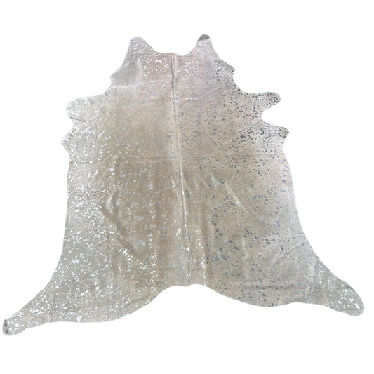 Silver Metallic Cowhide Rug (beige background) Size: 7.2x7 feet J-073