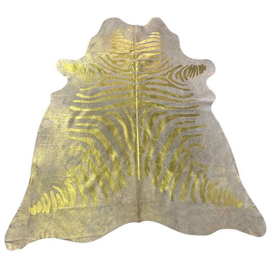 Gold Metallic Zebra Cowhide Rug Size: 7x6.2 feet J-078