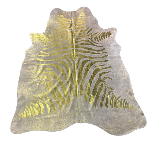 Gold Metallic Zebra Cowhide Rug Size: 7x6 feet J-079