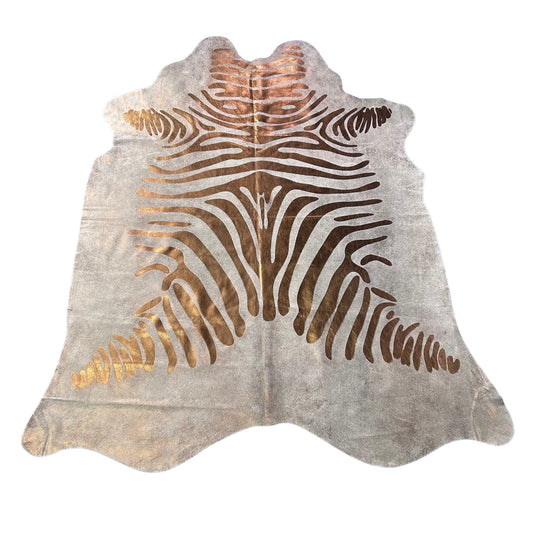 Bronze Metallic Zebra Cowhide Rug Size: 7x6.2 feet J-083