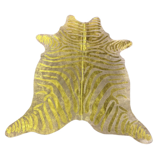 Gold Metallic Zebra Cowhide Rug Size: 6x5.5 feet J-094