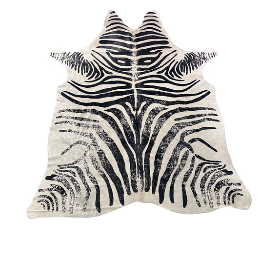 Distressed Zebra Print Cowhide Rug Size: 7x5.7 feet J-111