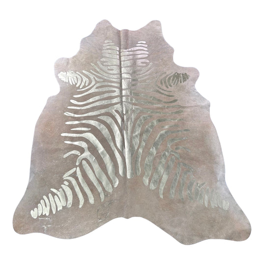 Rose Gold Metallic Zebra Cowhide Rug Size: 8x6 feet J-123