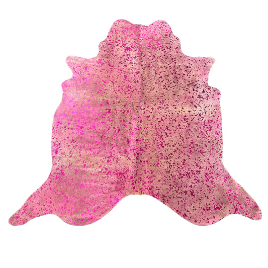 Pink Metallic Cowhide Rug (some of the background close to butt end is a bit dark beige Size: 7.2x7 feet J-151