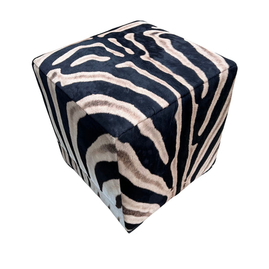 Real Zebra Skin Ottoman Cube 22 H X 20 X 20" Zebra Skin Hair-on Ottoman # W