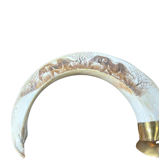 Hand Scrimshawed African Warthog Tooth Tusk 10" with Metal Stand
