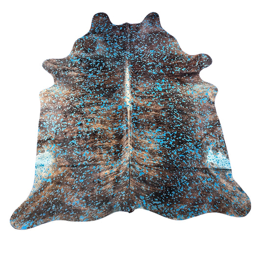 Brindle Turquoise Acid Washed Cowhide Rug Size: 8x7 feet Y-033