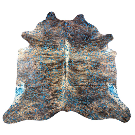 Brindle Turquoise Acid Washed Cowhide Rug Size: 7.5x7 feet Y-034