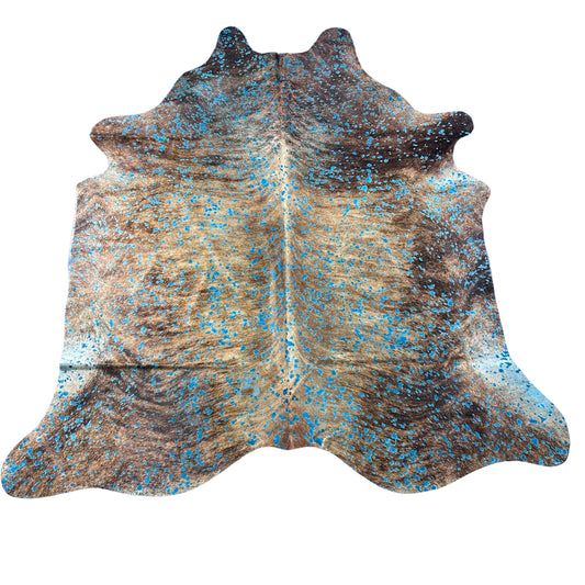 Brindle Turquoise Acid Washed Cowhide Rug Size: 7.5x6.7 feet Y-035