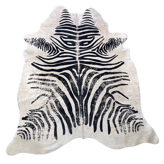 Distressed Zebra Cowhide Rug (background is beige) Size: 8x6 feet Y-100