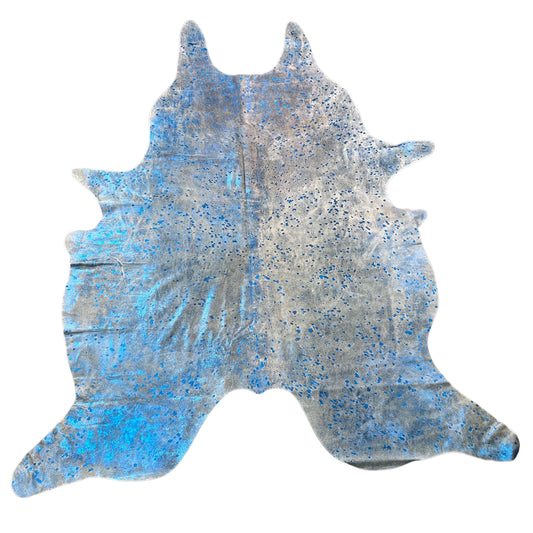 Blue Metallic Cowhide Rug (thick hide) Size: 8.5x7 feet Y-105