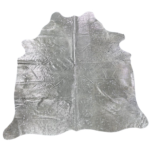 Silver Metallic Cowhide Rug (beige spot) Size: 7.2x6.5 feet Y-143