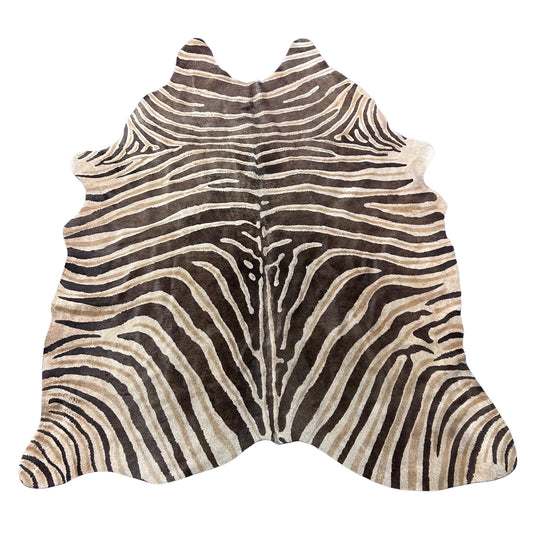 Genuine Zebra Print Cowhide Rug (faded look) Size: 7x5.7 feet Y-146