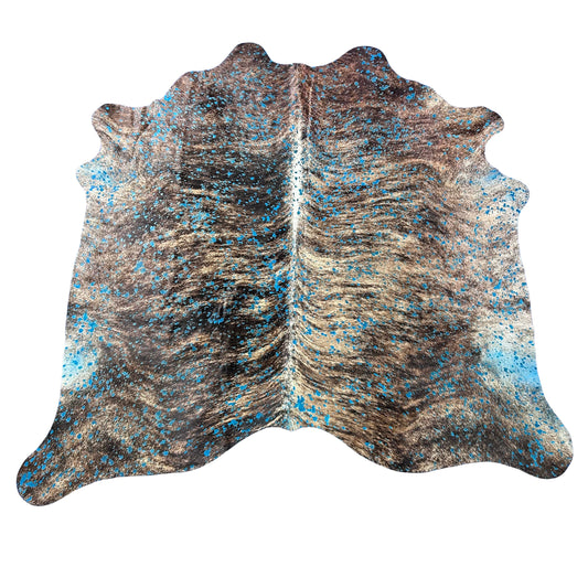Brindle Cowhide Rug with Turquoise Acid Washed Size: 7x7 feet Y-158