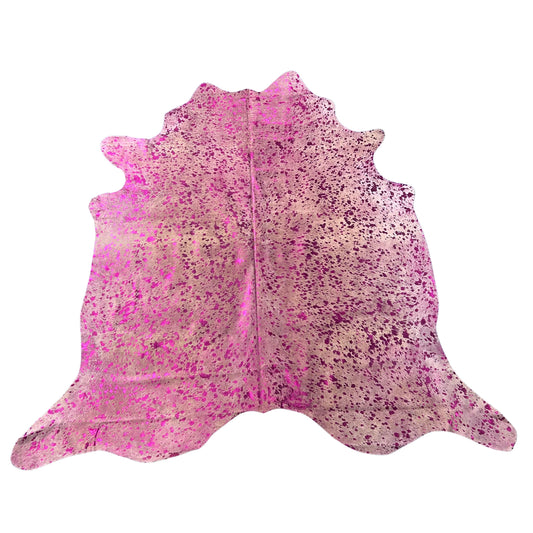 Pink Metallic Acid Washed Cowhide Rug Size: 7x7 feet Y-179