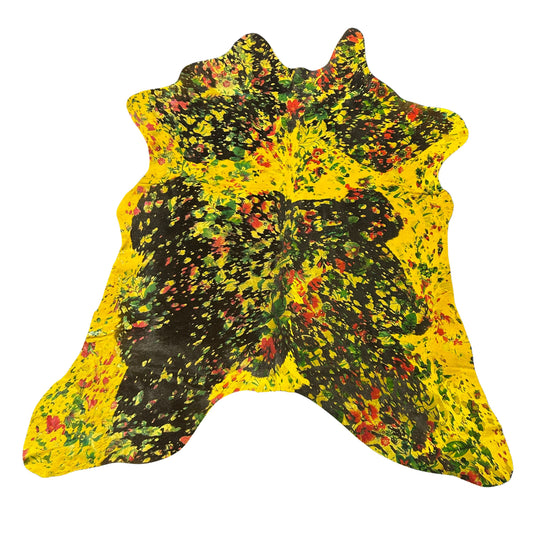 Yellow Calf Skin with Acid Washed Floral Theme Size: 39x35" Y-190