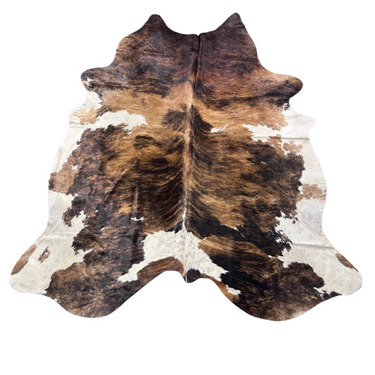Tricolor Brindle Cowhide Rug (beige and brown tones) Size: 7.7x6.5 feet Z-056