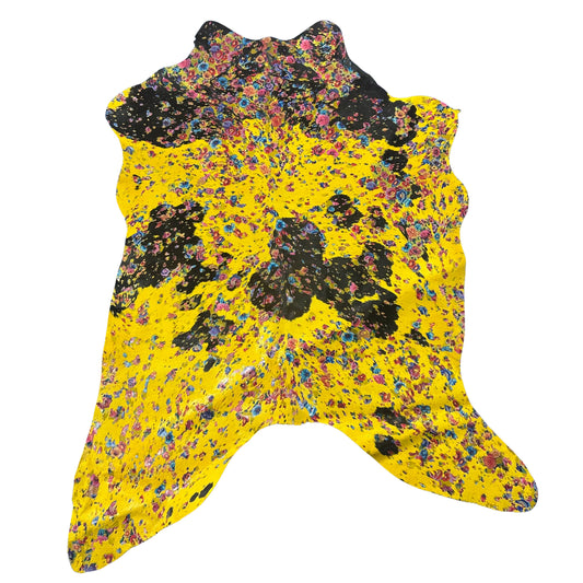 Dyed Yellow Calf Skin with Floral Pattern Acid Washed Size: 42x31" Z-067