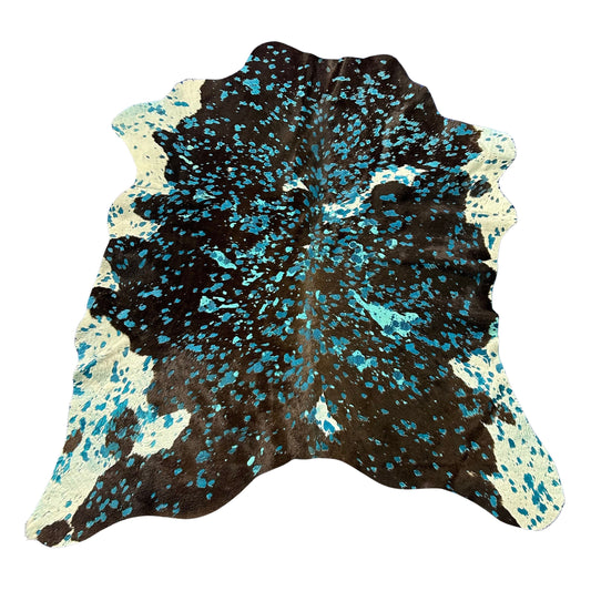 Black and White Calf Skin Acid Washed Dyed Blue Size: 36x34" Z-069