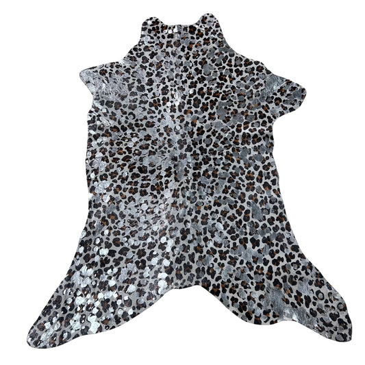 Leopard Print Calf Skin with Silver Metallic Acid Washed Size: 40x33" Z-070