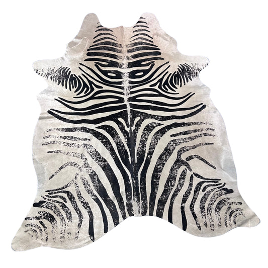 Distressed Zebra Print Cowhide Rug Size: 7x6 feet Z-077