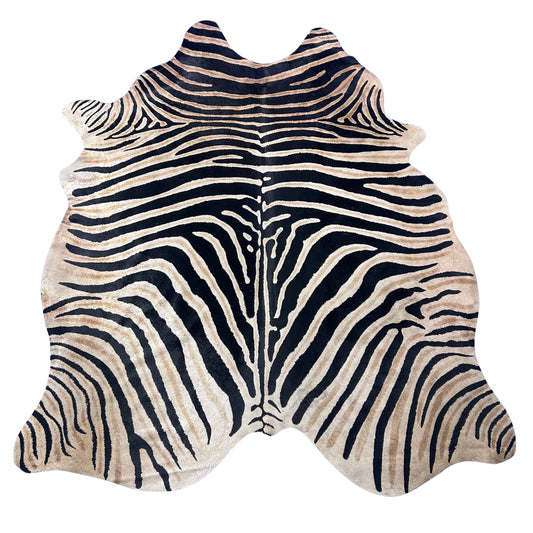 Genuine Zebra Print Cowhide Rug (dark brown inner stripes) Size: 7.2x6 feet Z-085