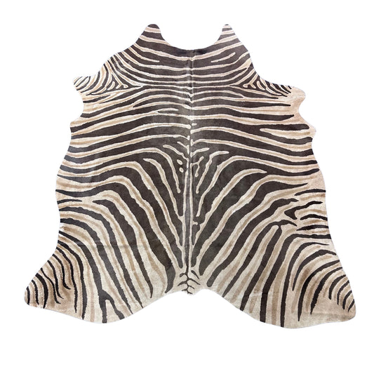 Genuine Zebra Print Cowhide Rug (faded print) Size: 7x6 feet Z-097